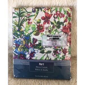 Pier 1 Imports Bright Floral Print 72 X 72 Fabric Shower Curtain 100% Cotton
